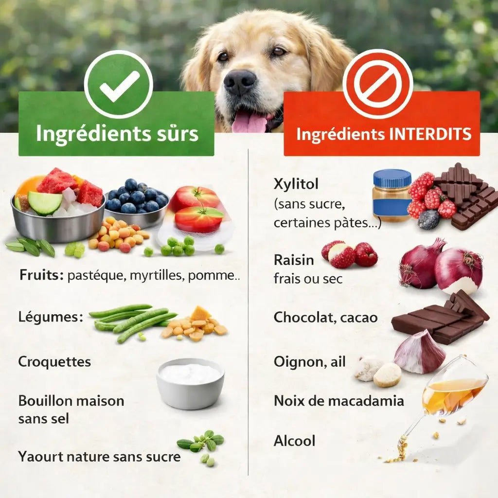 Ingrédients sûrs vs interdits pour une glace (ou friandise glacée) pour chien