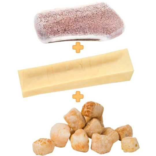 Pack mastication chiot : 1 bois de cerf tranché + 1 fromage Yaka'Macher  + 1 sachet fromage Yaka'Macher Crunchy