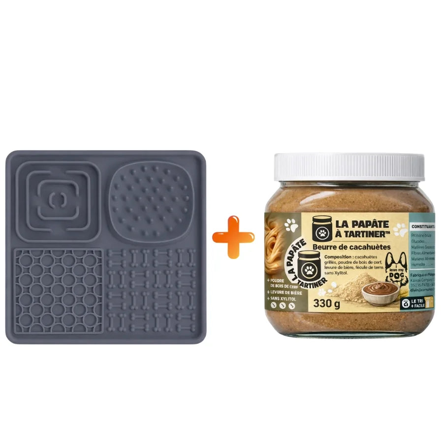 tapis de léchage gris avec pate a tartiner