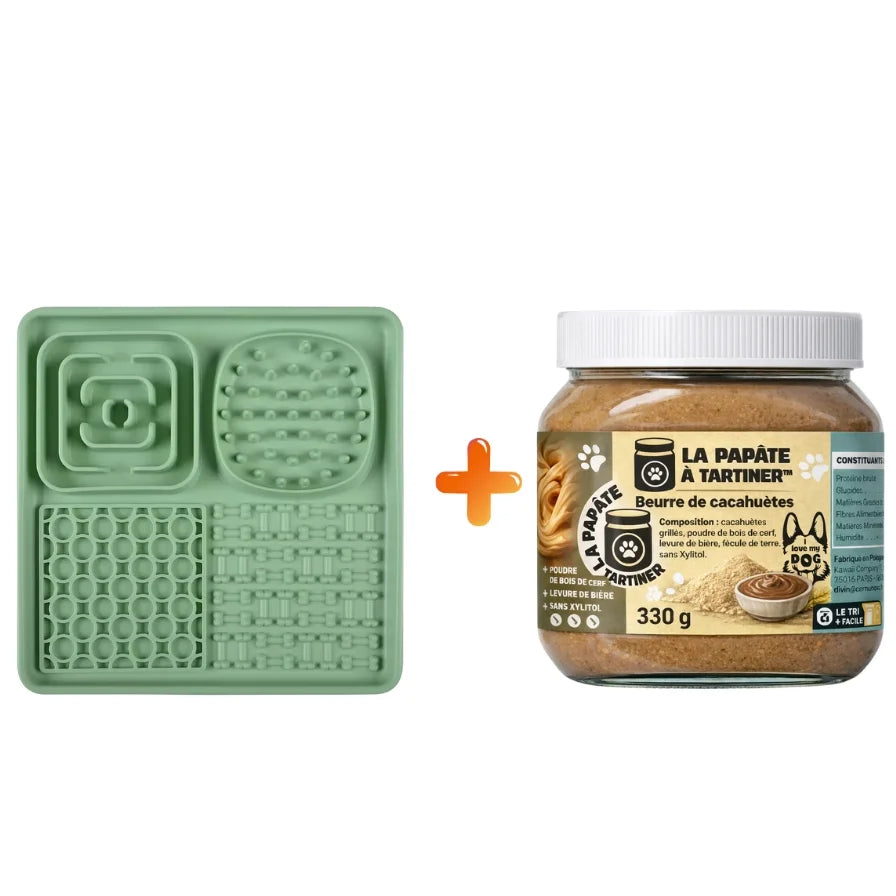 tapis de léchage vert avec pate a tartiner