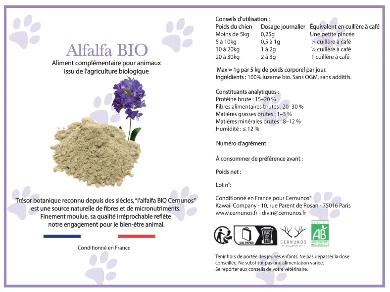 Alfalfa Bio pour chien mode d'emploi