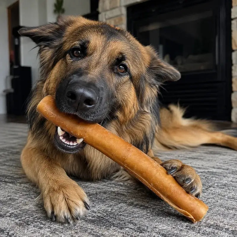 chien qui mastique un rouleau de porc 